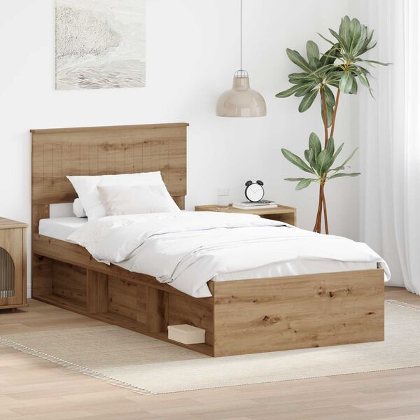 vidaXL Bed Frame Artisian Oak 90 x 200 cm Solid Pine Wood
