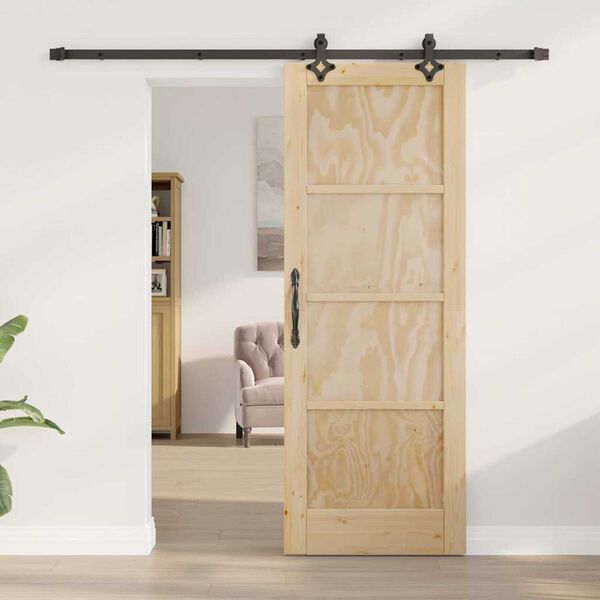 vidaXL Sliding Door Natural and Black 73.5 x 198.5 cm Solid Pine Wood