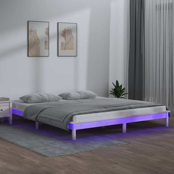 vidaXL LED Bed Frame without Mattress White 120x190 cm Small Double Solid Wood