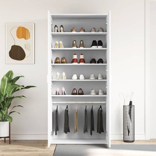 vidaXL Shoe Cabinet with Shelf White 80 x 39 x 178 cm Engineered Wood