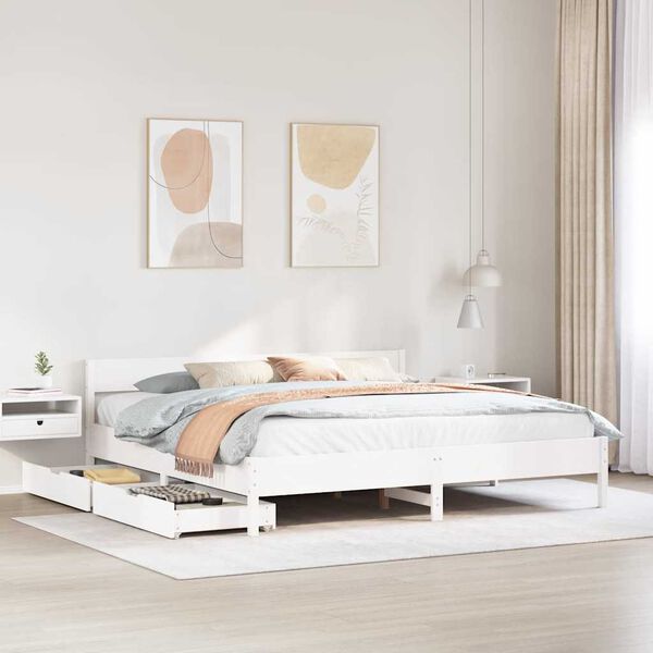 vidaXL Bed Frame without Mattress White 180x200 cm Super King Solid Wood Pine