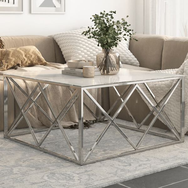 vidaXL Coffee Table Silver Stainless Steel and Tempered Glass