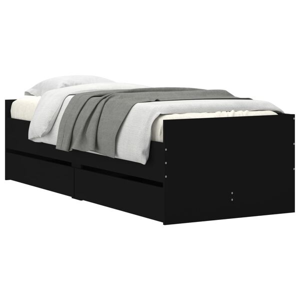vidaXL Bed Frame with Drawers without Mattress Black 90x190 cm Single