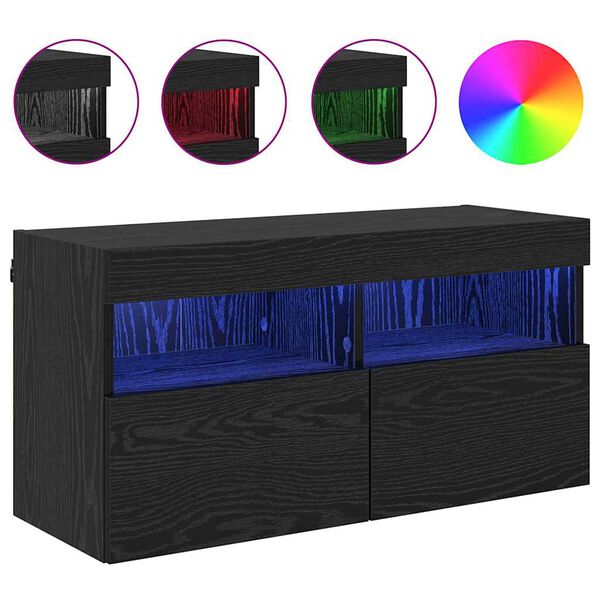 vidaXL TV Wall Cabinet Black Oak 80 x 30 x 40 cm Engineered Wood