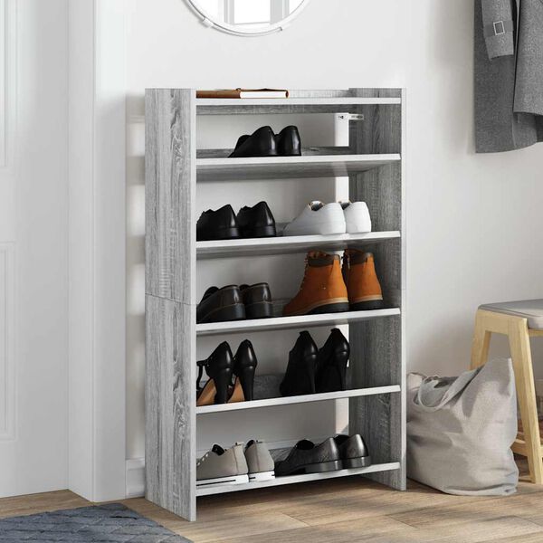 vidaXL Shoe Rack Grey Sonoma 60x25x100 cm Engineered Wood