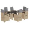 vidaXL 7 Piece Garden Dining Set with Cushions Beige Poly Rattan