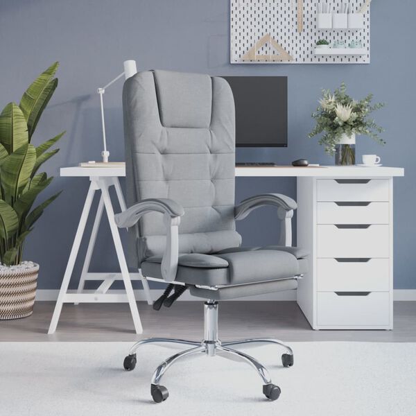 vidaXL Massage Reclining Office Chair Light Grey Fabric