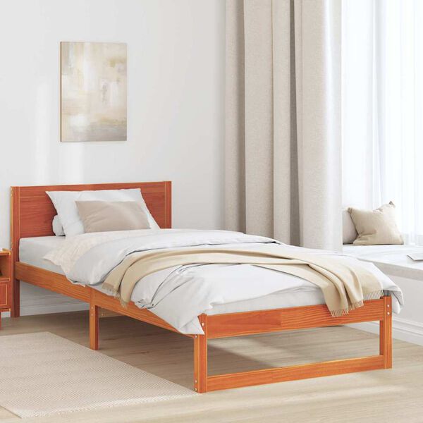 vidaXL Bed Frame with Headboard Wax Brown 80 x 200 cm Solid Pine Wood