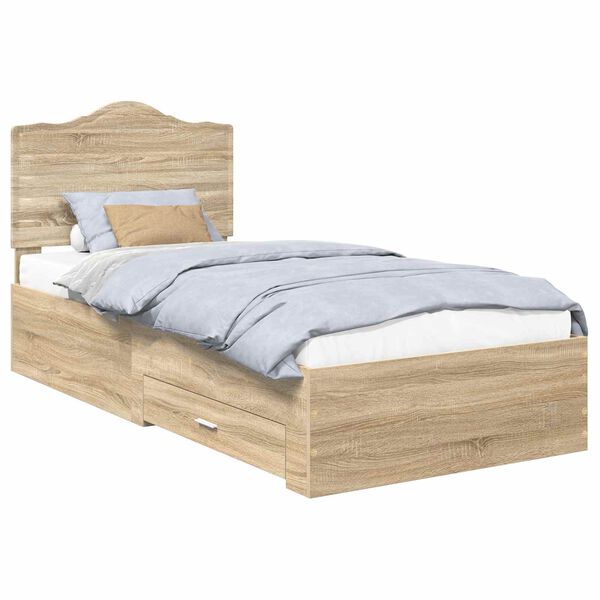vidaXL Bed Frame with Headboard Sonoma Oak 75 x 190 cm Engineered Wood