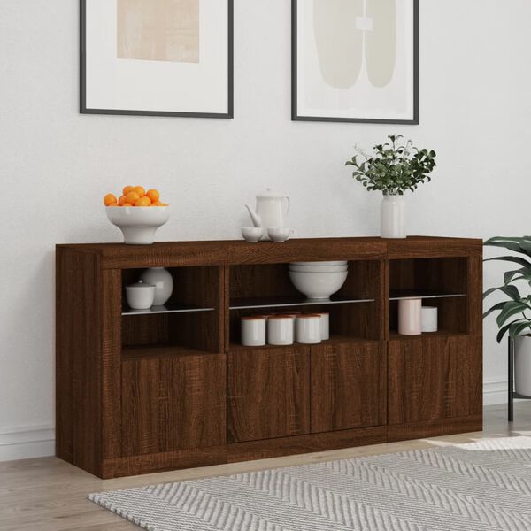 vidaXL Sideboard with LED Lights Brown Oak 142.5x37x67 cm