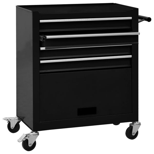 vidaXL Tool Trolley with 4 Drawers Steel Black