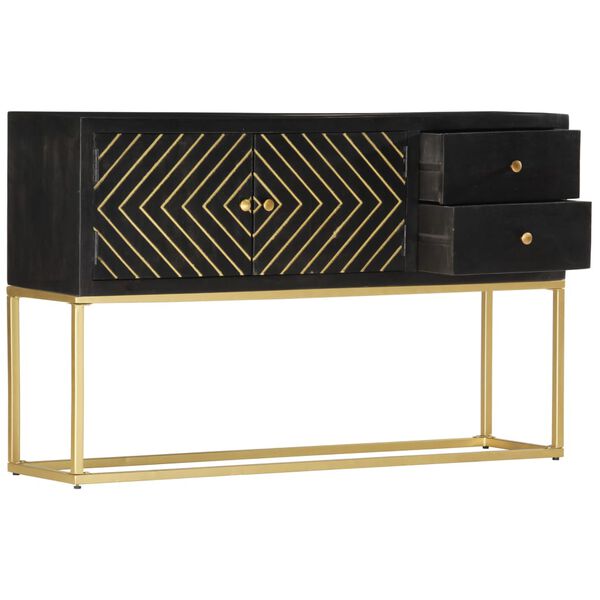 vidaXL Sideboard Black and Gold 120x30x75 cm Solid Mango Wood