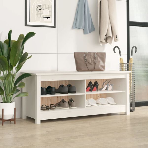 vidaXL Shoe Bench White 110x38x45.5 cm Solid Wood Pine