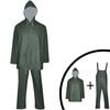 vidaXL Waterproof Heavy-duty 2-piece Rain Suit with Hood Green XL