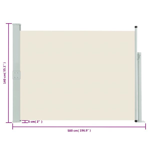 vidaXL Patio Retractable Side Awning 140x500 cm Cream