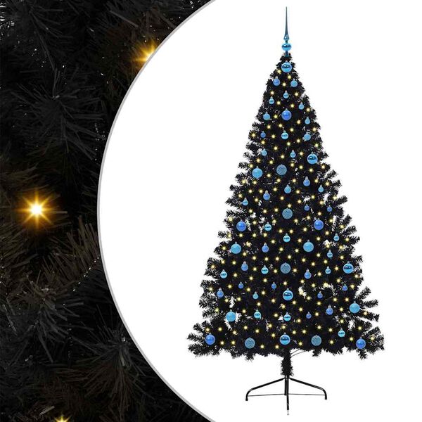 vidaXL Artificial Pre-lit Christmas Tree Black 210 cm PVC