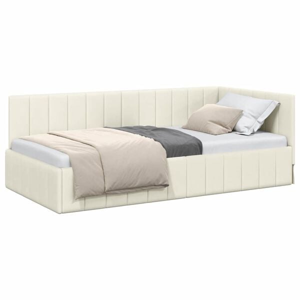 vidaXL Corner Bed Frame with Headboard Cream 100 cm x 200 cm Velvet