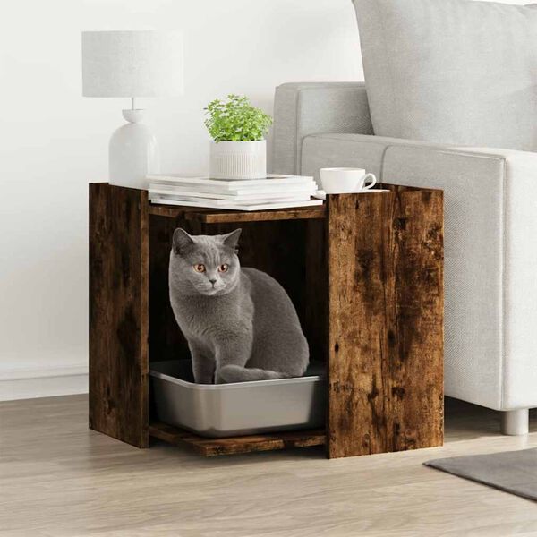 vidaXL Cat Litter Box Enclosure Smoked Oak 53x53x51 cm Engineered Wood