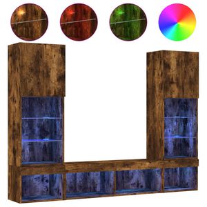 vidaXL 5 Piece TV Wall Units with LED Smoked Oak Engineered Wood