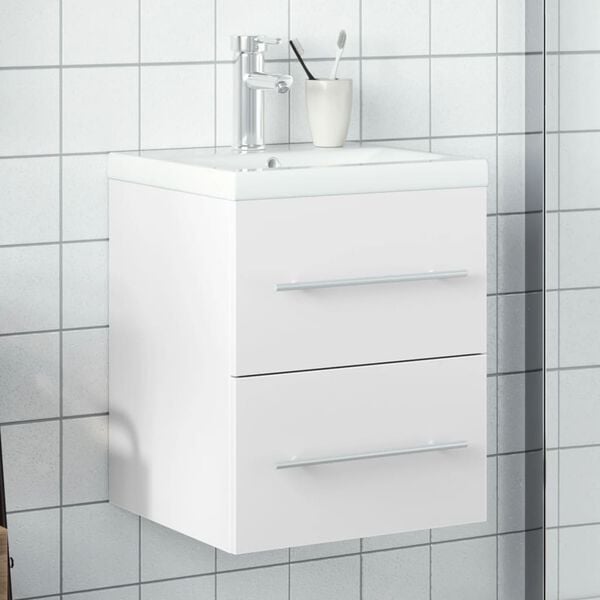 vidaXL Bathroom Sink Cabinet with Built-in Basin White