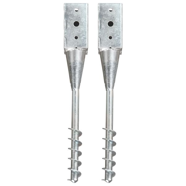 vidaXL Ground Spikes 2 pcs Silver 10x10x57 cm Galvanised Steel