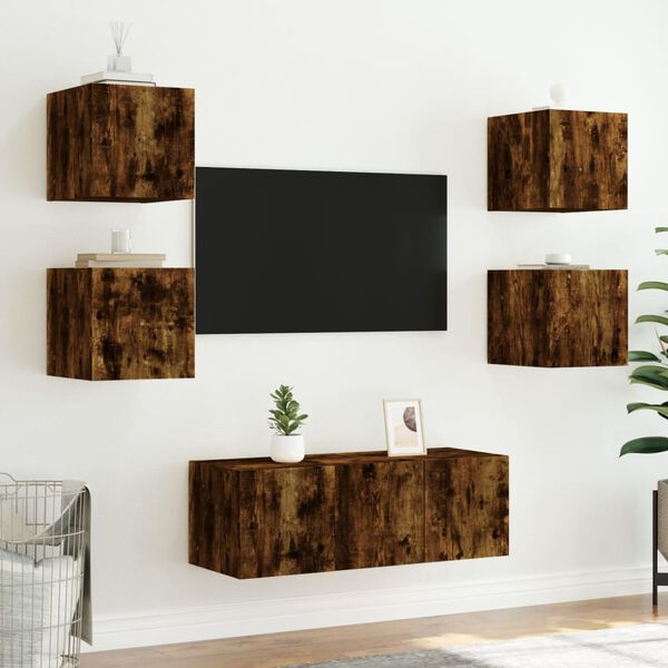vidaXL 6 Piece TV Wall Units with LED Smoked Oak Engineered Wood