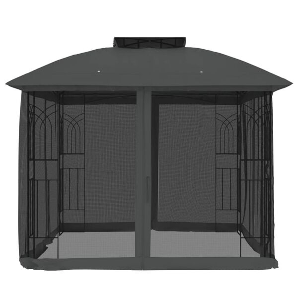 vidaXL Gazebo with Double Roof and Mesh Walls Anthracite 2.94x2.94 m Steel