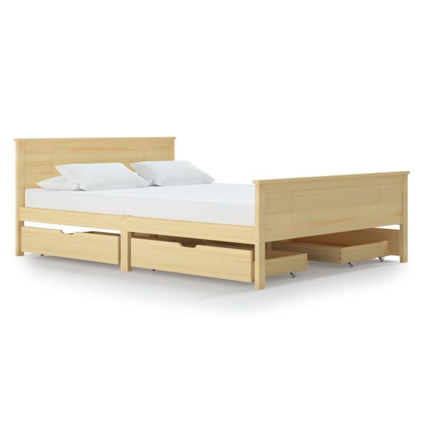 vidaXL Bed Frame without Mattress with 4 Drawers Solid Wood 140x200 cm