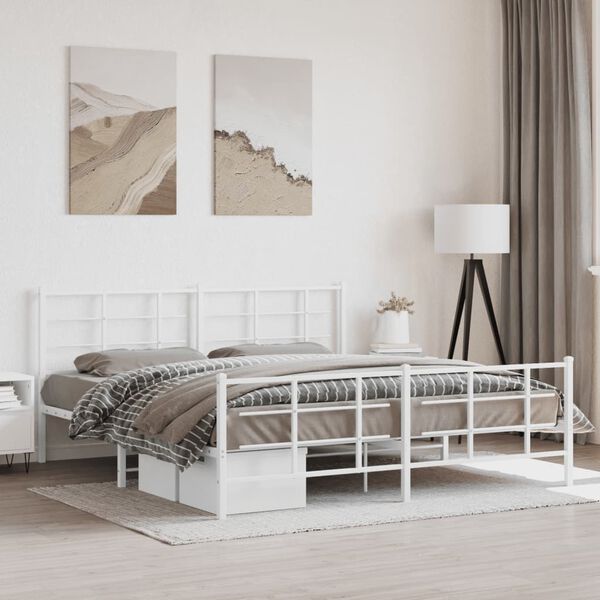 vidaXL Metal Bed Frame without Mattress with Footboard White 183x213cm