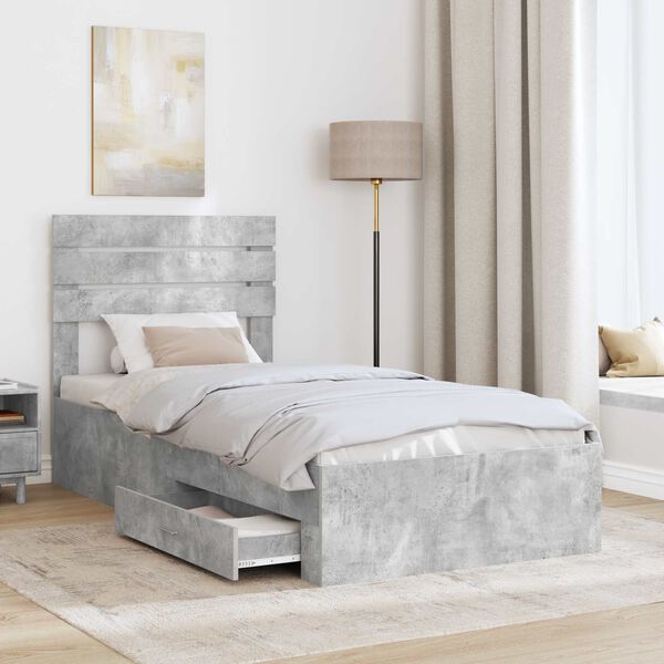 vidaXL Bed Frame Concrete Grey and Silver 70 x 190 cm Engineered Wood