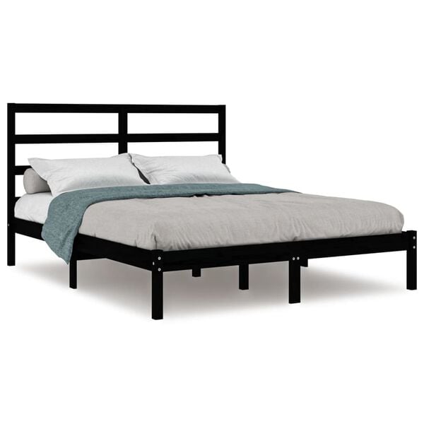 vidaXL Bed Frame without Mattress Black 140x190 cm Solid Wood Pine