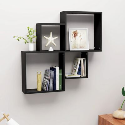 vidaXL Wall Cube Shelf Black 80x15x78.5 cm Engineered Wood