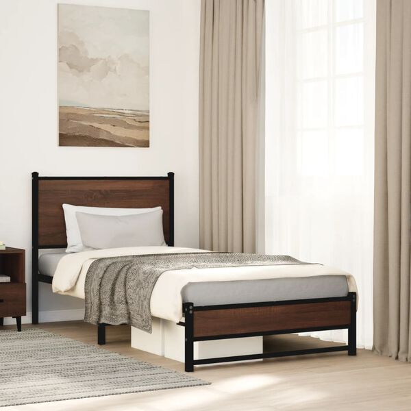 vidaXL Metal Bed Frame without Mattress Brown Oak 75x190 cm Small Single