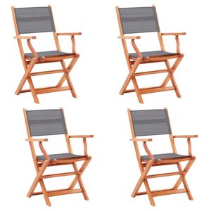 vidaXL Folding Garden Chairs 4 pcs Grey Solid Eucalyptus Wood and Textilene
