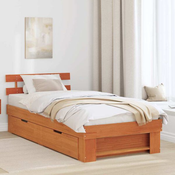 vidaXL Bed Frame with Headboard Wax Brown 90 x 190 cm Solid Pine Wood