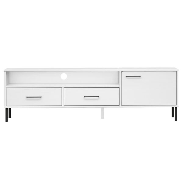 vidaXL TV Cabinet with Metal Legs White Solid Wood Pine OSLO