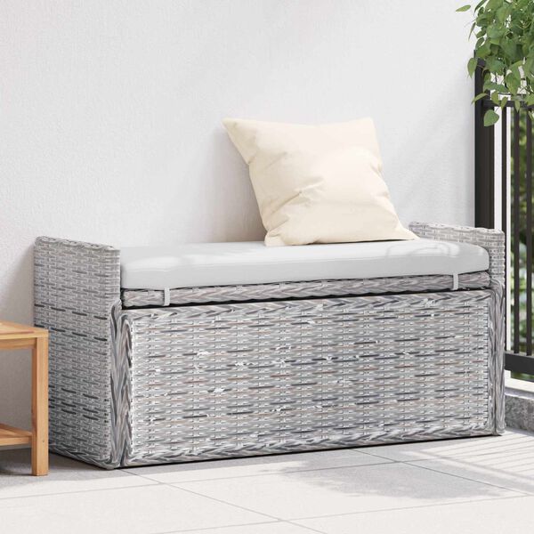 vidaXL Storage Bench with Cushion White Wash 110 x 40 x 50 cm Rattan