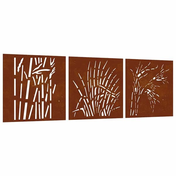 vidaXL Garden Wall Decorations 3 pcs 55x55 cm Corten Steel Grass Design