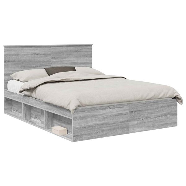 vidaXL Bed Frame Grey Sonoma 150 x 200 cm Solid Pine Wood
