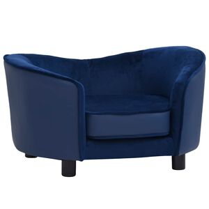 vidaXL Dog Sofa | Blue | Faux leather, plush, solid fir wood | 69 x 49 x 40 cm