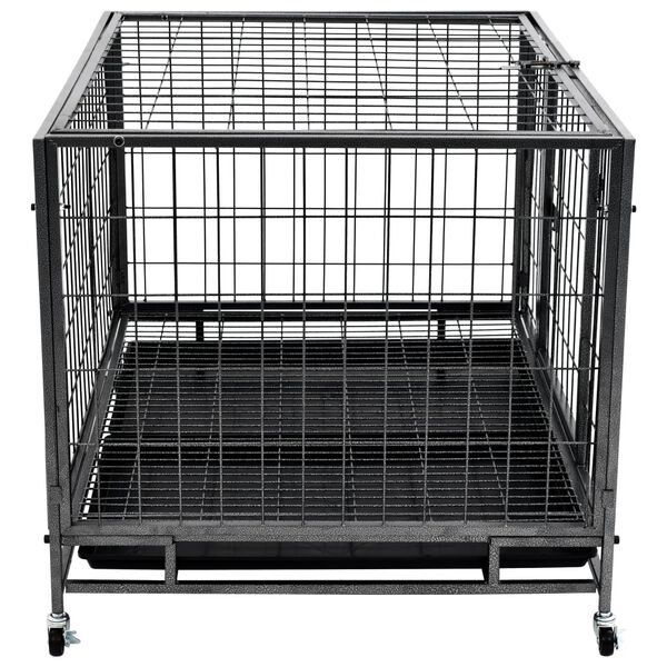 vidaXL Heavy Duty Dog Cage with Wheels Steel 98x72x77 cm
