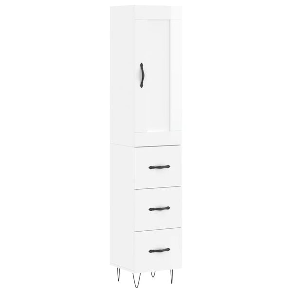 vidaXL Highboard High Gloss White 34.5x34x180 cm Engineered Wood