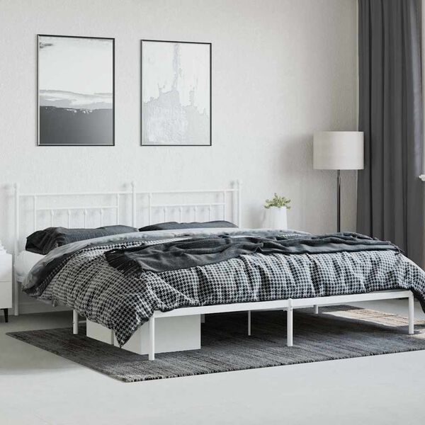 vidaXL Metal Bed Frame without Mattress with Headboard White 200x200cm