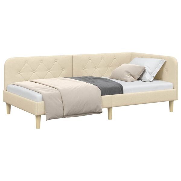 vidaXL Corner Bed Frame with Headboard Cream 90 x 200 cm Fabric