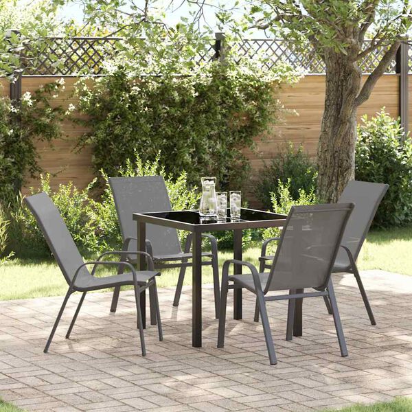 vidaXL Garden Dining Set 5 pcs Grey and Black Powder-coated Steel