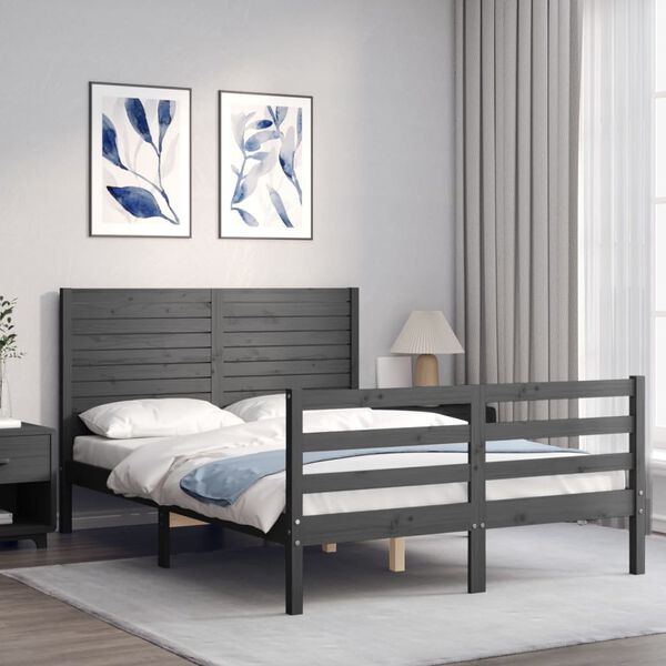 vidaXL Bed Frame without Mattress Grey 140x200 cm Solid Wood