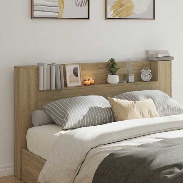 vidaXL Headboard Cabinet with LED Sonoma 180 x 16.5 x 103.5 cm