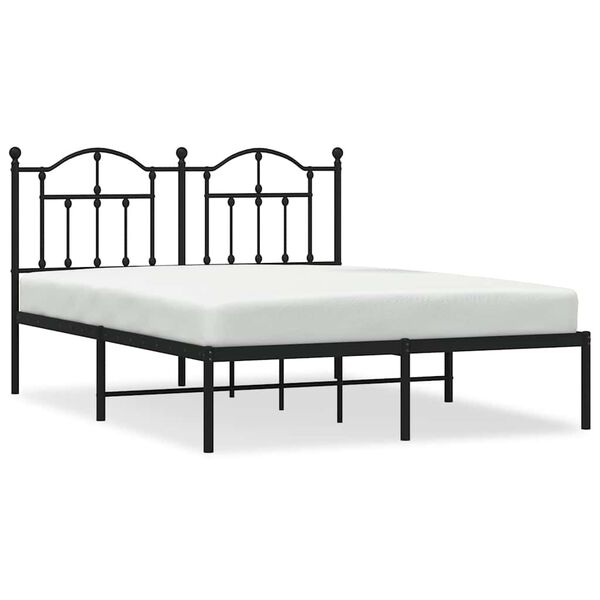 vidaXL Metal Bed Frame without Mattress with Headboard Black 135x190cm