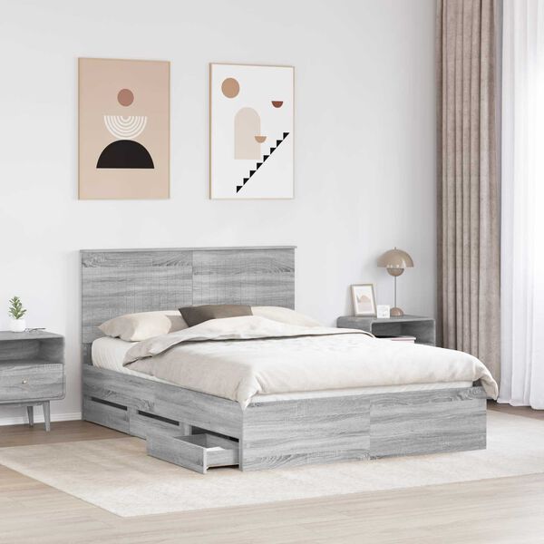 vidaXL Bed Frame with Drawer Grey Sonoma 140 x 190 cm Engineer Wood
