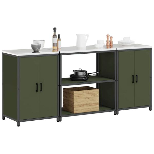 vidaXL Kitchen Storage Set 3 pcs Olive Green Cold-rolled Steel
